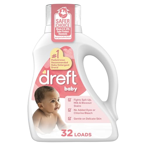Dreft Newborn Baby Liquid Laundry Detergent, Gentle on Sensitive Skin, HE Compatible, 2 pack, 32 loads each