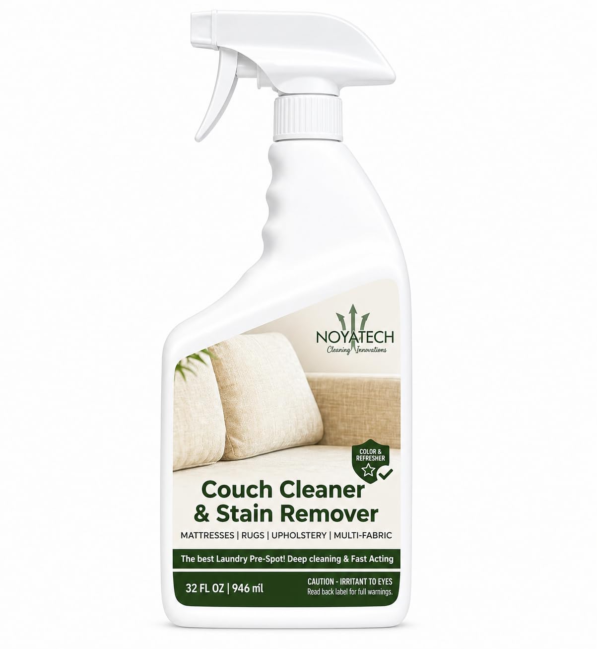 NOYATECH Couch Cleaner & Stain Remover Spray | Non-Toxic Cleaner | Pet Safe & Kid Safe | Upholstery, Sofas, Mattresses, Car Seats & Fabric | Quick-Drying | 32 oz