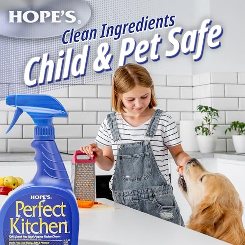 HOPE'S Perfect Kitchen Cleaner Spray - 32 Oz No-Residue All Purpose Cleaning Spray - Multisurface Degreaser for Counters, Stoves, Microwaves, and More - Pet and Home Safe