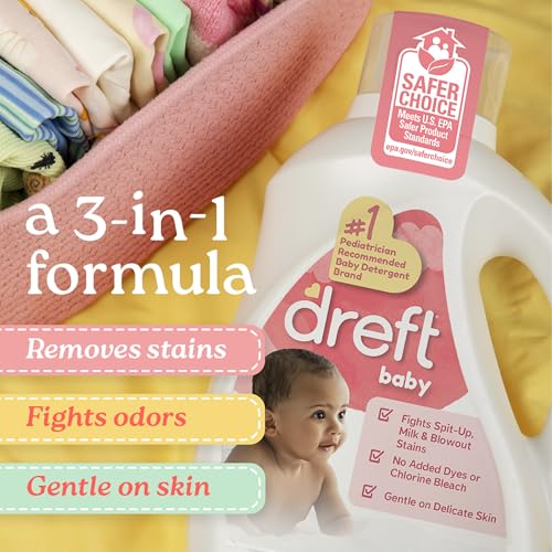 Dreft Newborn Baby Liquid Laundry Detergent, Gentle on Sensitive Skin, HE Compatible, 2 pack, 32 loads each