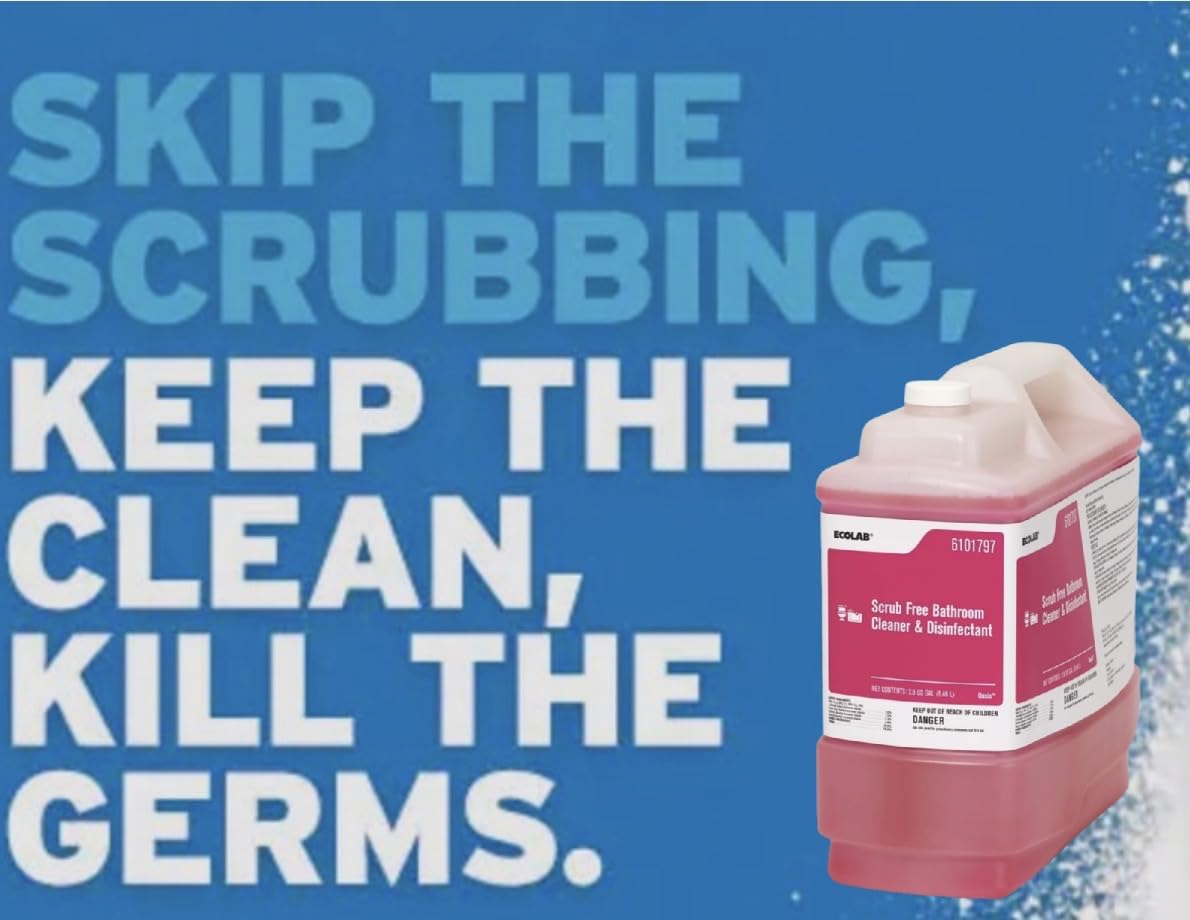 Ecolab Scrub Free Bathroom Cleaner 2.5 Gallon, Professional Shower Cleaner for Soap Scum, Hard Water & Lime Removal, Commercial Grade Restroom Cleaning, 6101797