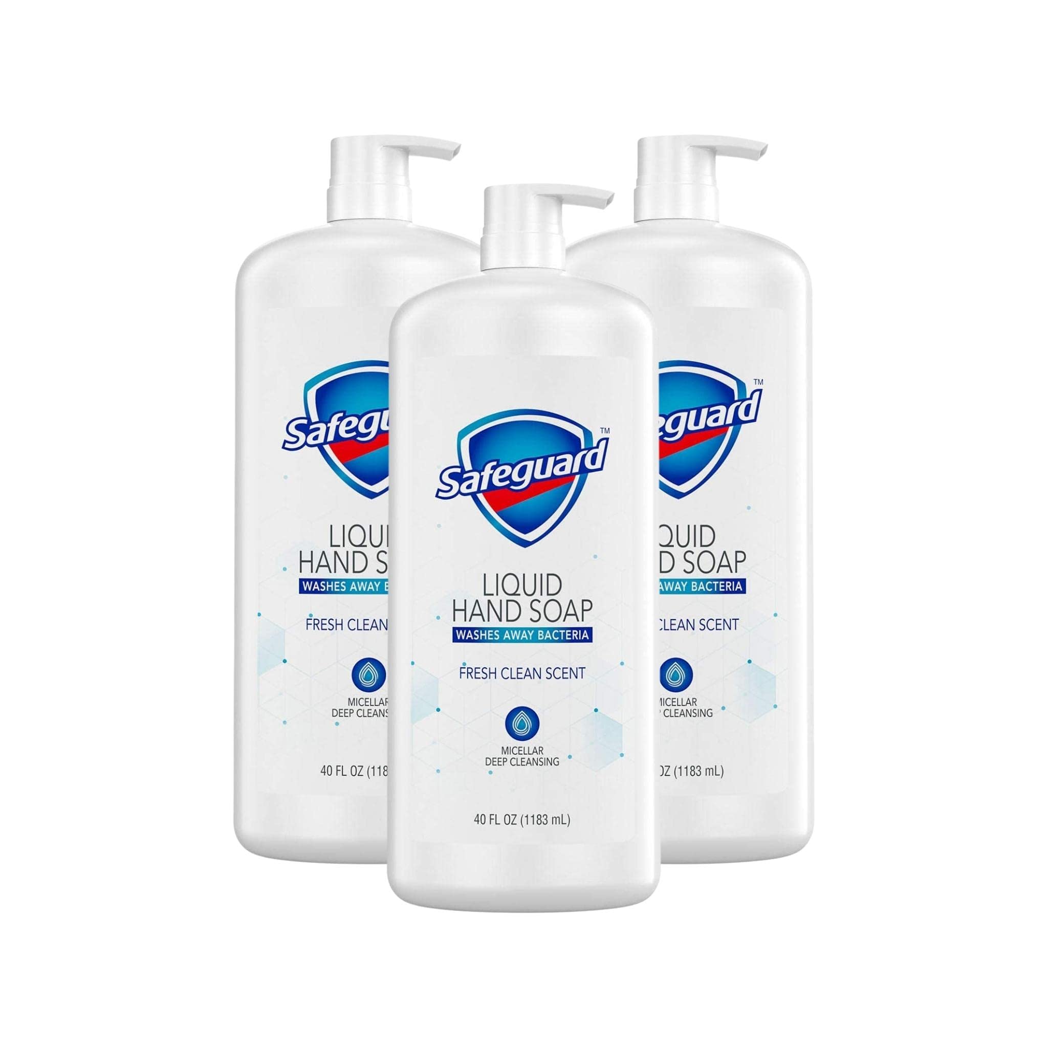 3 pack Safeguard Liquid Hand Soap, Micellar Deep Cleansing, Fresh Clean Scent (40 oz.) 40 Fl Oz (Pack of 3)
