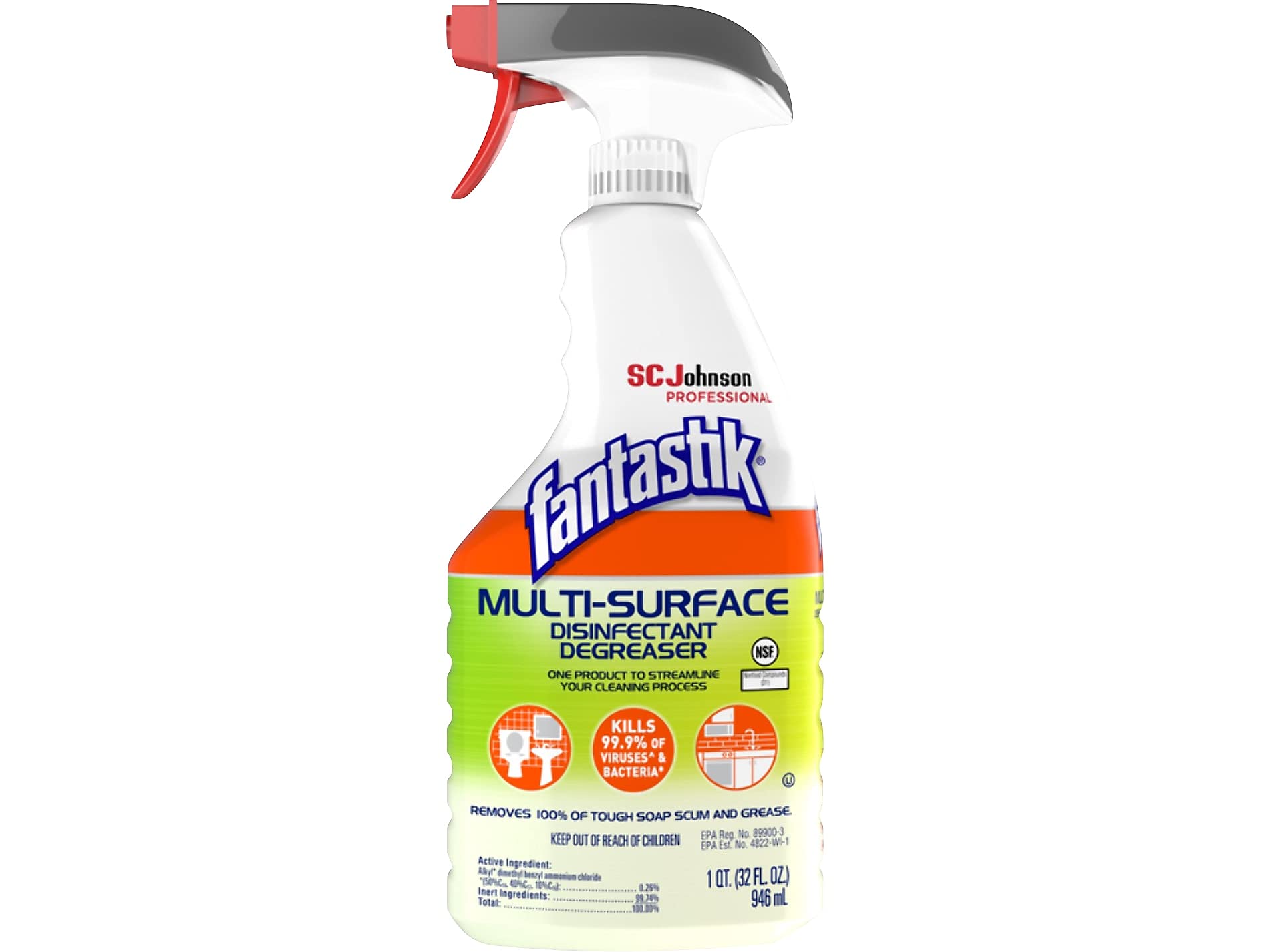 SC Johnson Professional Fantastik Disinfectant Multi-Surface Cleaner Spray Bottle 8, Ounce (Pack of 8), Fresh, 32 Fl Oz