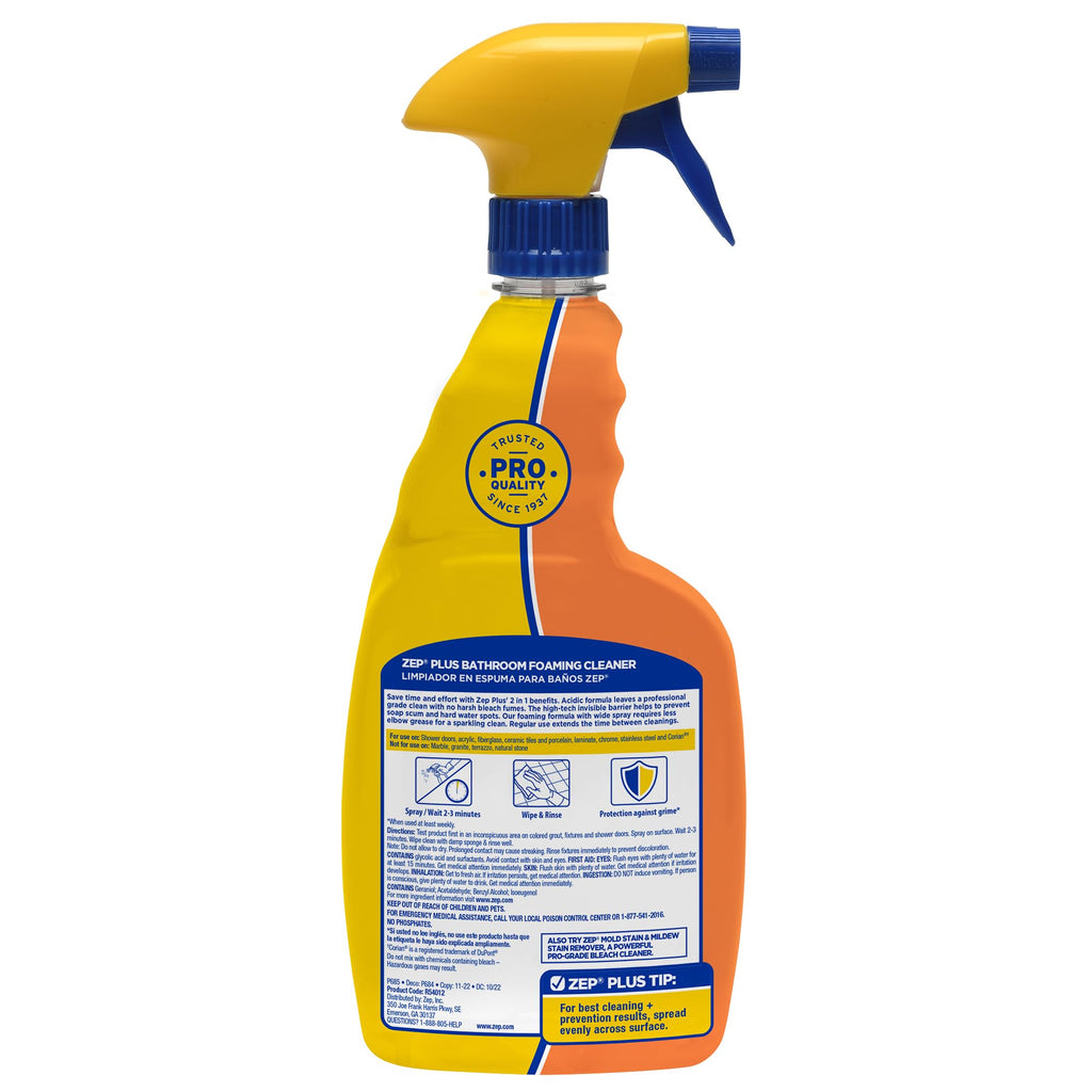 Zep Plus Bathroom Foaming Cleaner (Case of 12) - R54012 - Keep Your Bathroom Clean + Protect From Future Soap Scum Buildup