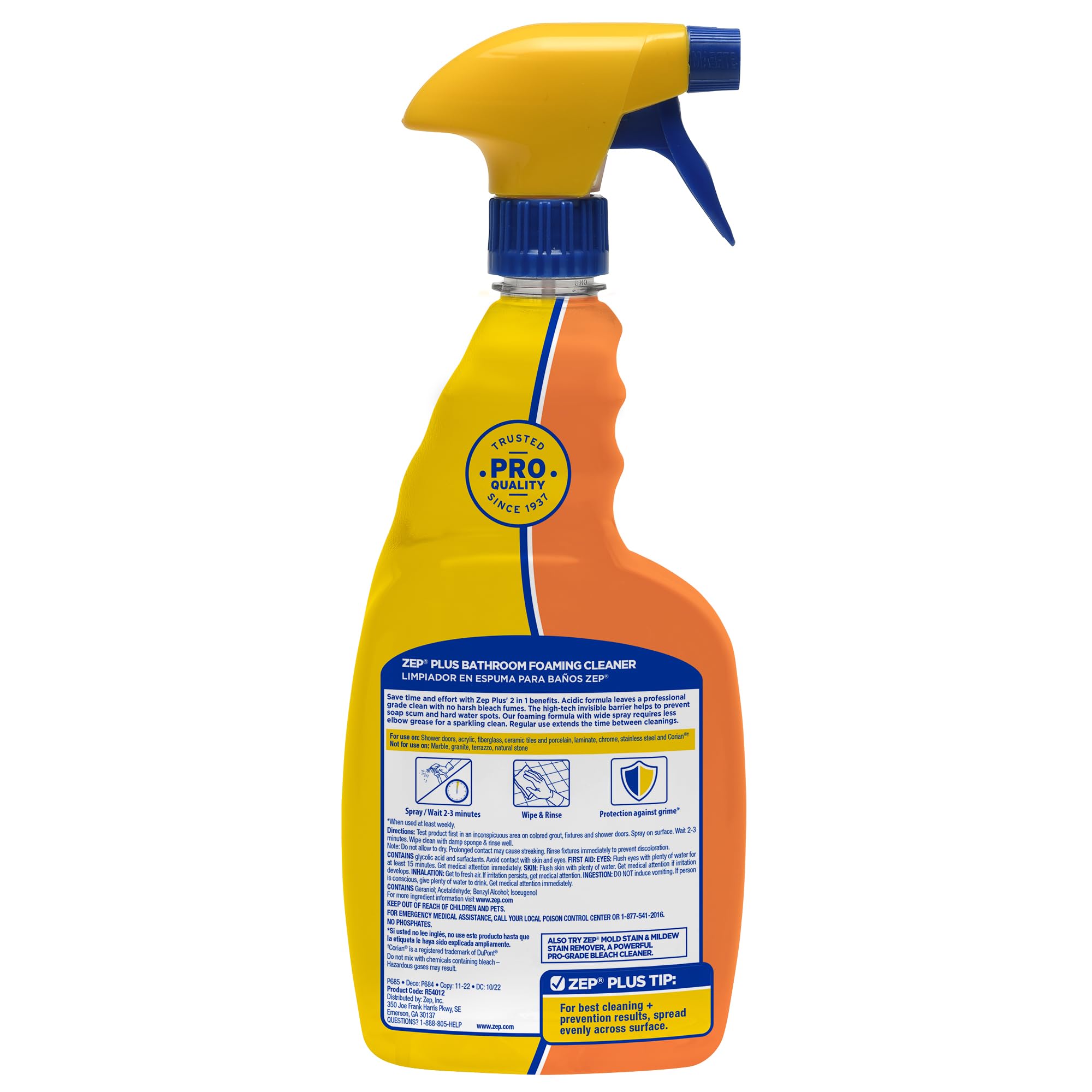 Zep Plus Bathroom Foaming Cleaner (Case of 12) - R54012 - Keep Your Bathroom Clean + Protect From Future Soap Scum Buildup