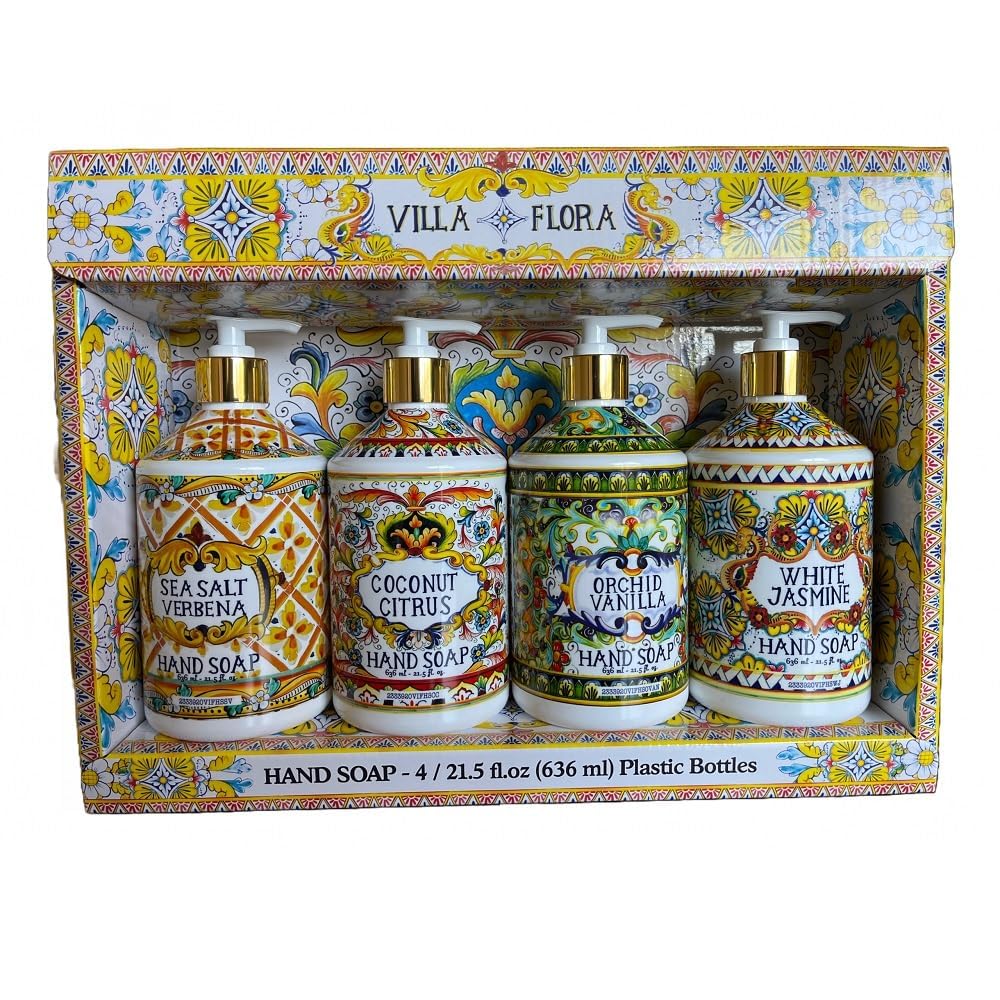 Sicilian Deruta Hand Soap Collection - Plastic Bottles Italian Citrus Lemon Verbena Gardenia Lily Coconut Lime