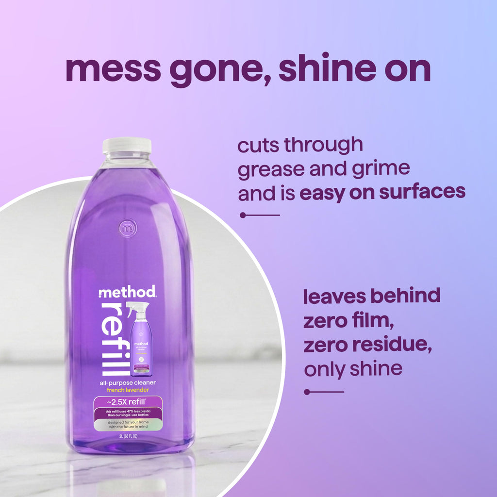 method All-Purpose Cleaner Refill, French Lavender - Cuts Grease & Grime on Counters, Glass, Sealed Wood & Floors, for Kitchen & Bathroom, 68 fl oz, 6 pack