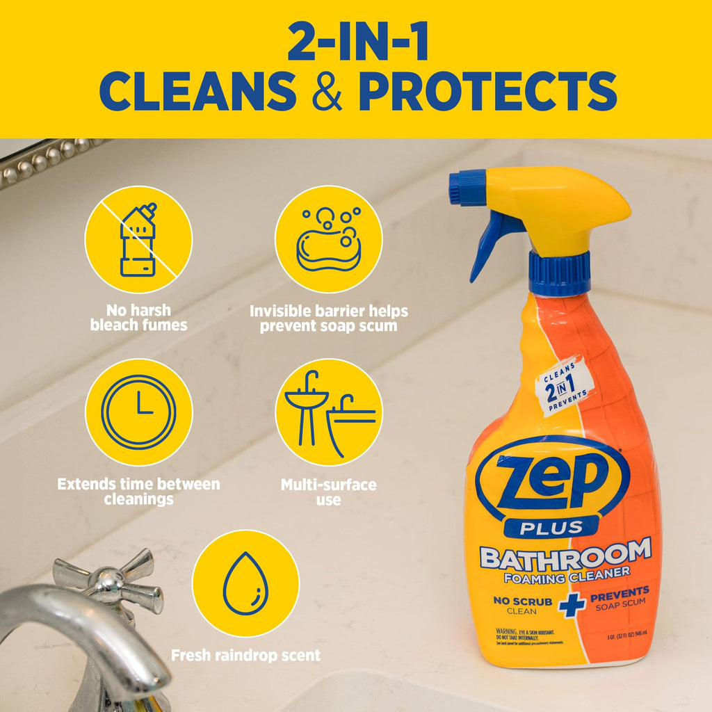 Zep Plus Bathroom Foaming Cleaner (Case of 12) - R54012 - Keep Your Bathroom Clean + Protect From Future Soap Scum Buildup