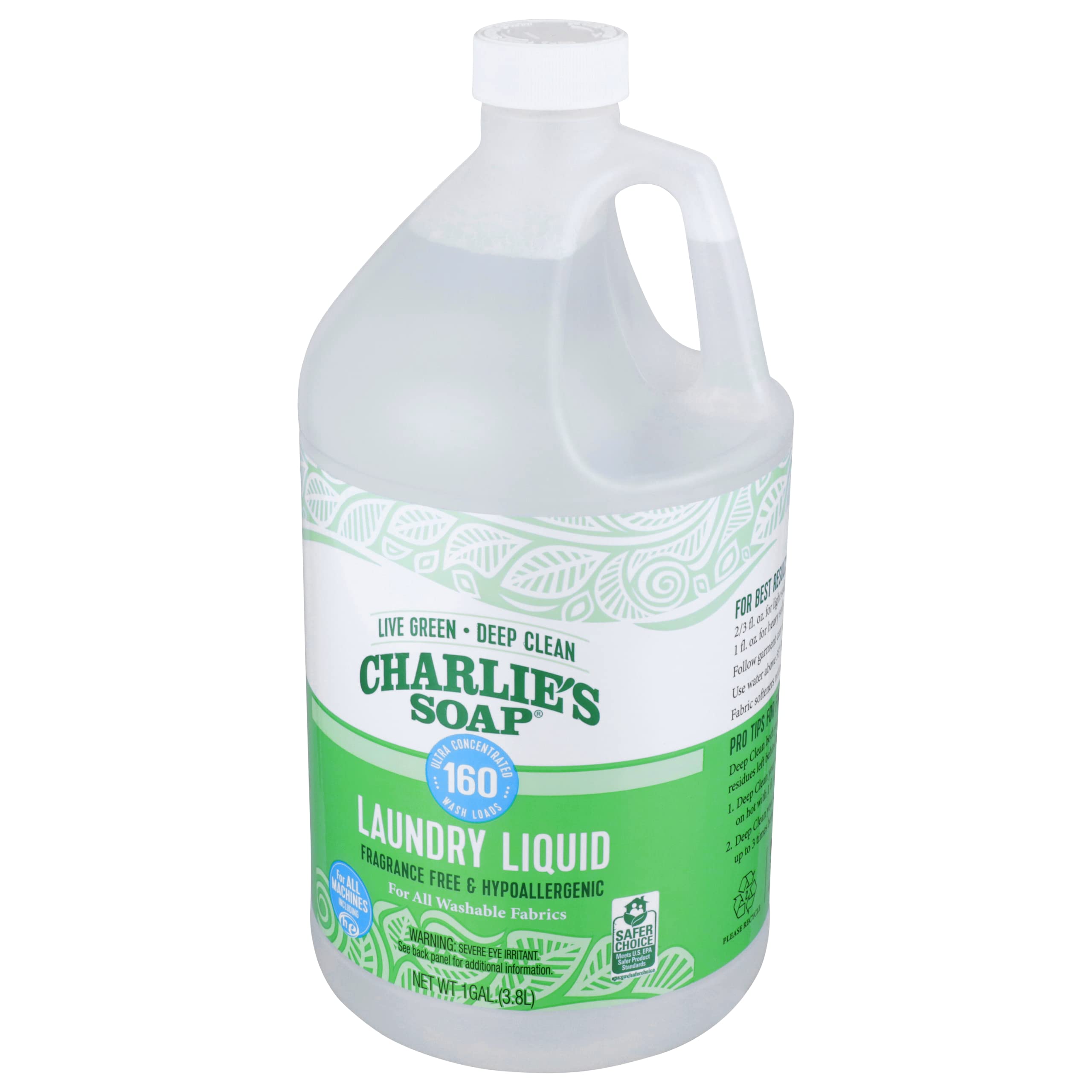 Charlie’s Soap Laundry Liquid with Pump (160 Loads, 1 Pack) Natural Deep Cleaning Hypoallergenic Laundry Detergent – Eco-Friendly, Safe and Effective