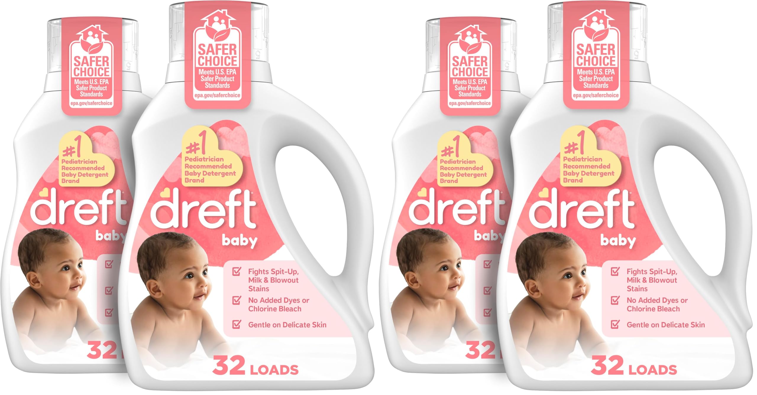 Dreft Newborn Baby Liquid Laundry Detergent, Gentle on Sensitive Skin, HE Compatible, 2 pack, 32 loads each
