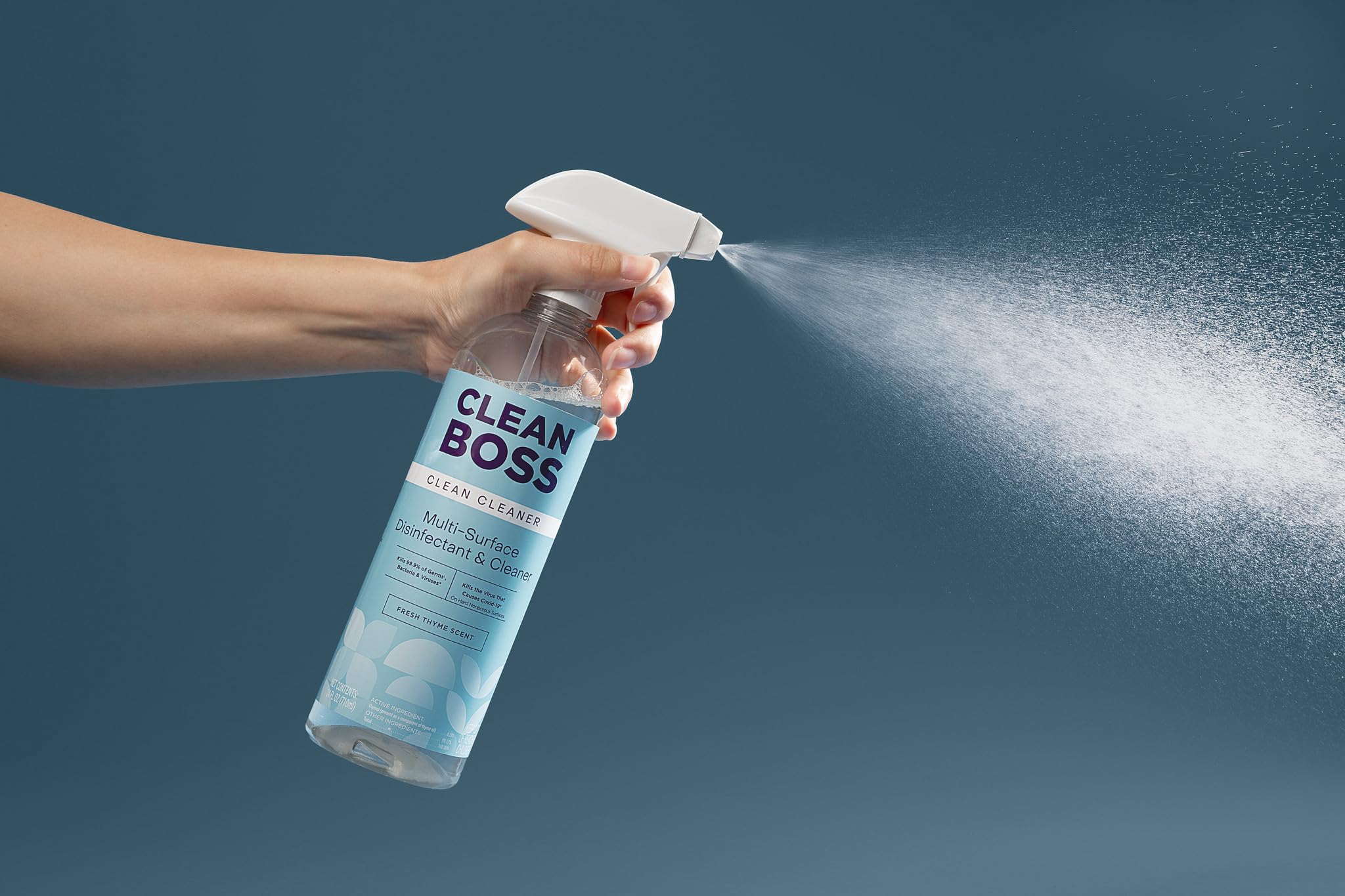 CleanBoss Botanical Disinfectant - 24 oz (Pack of 1) - Multi-Surface Cleaner - Kills 99.9% of Germs + Cold & Flu Viruses - Fresh Thyme Scent - No Rinse on Food Contact Surfaces - Pet Friendly
