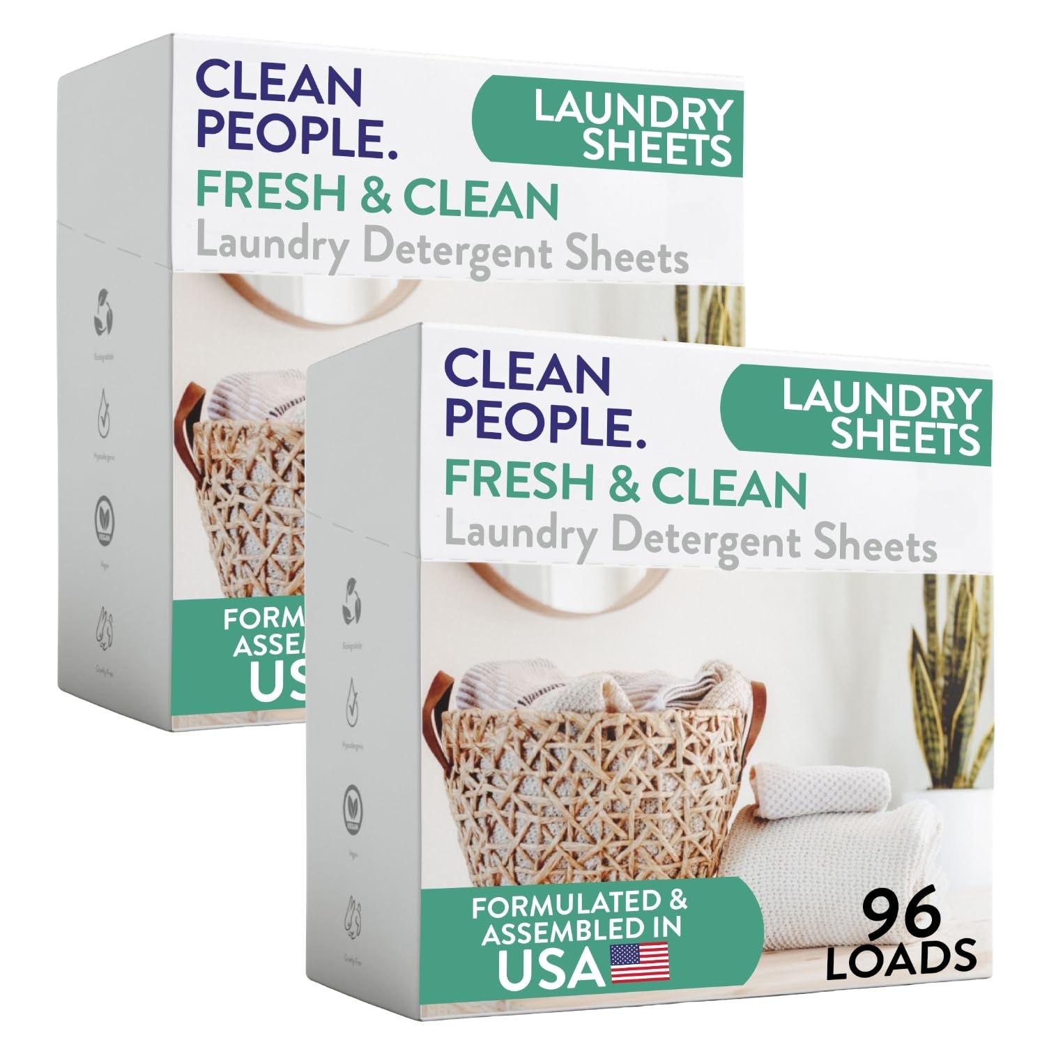 Clean People Laundry Detergent Sheets- Recyclable Packaging, Hypoallergenic, Stain Fighting, Works with All Machines including HE