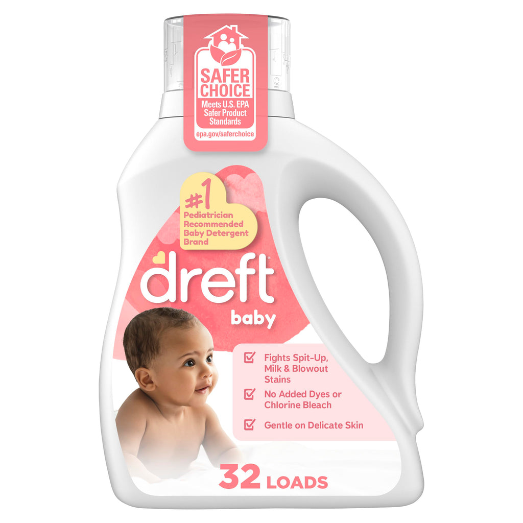 Dreft Newborn Baby Liquid Laundry Detergent, Gentle on Sensitive Skin, HE Compatible, 2 pack, 32 loads each