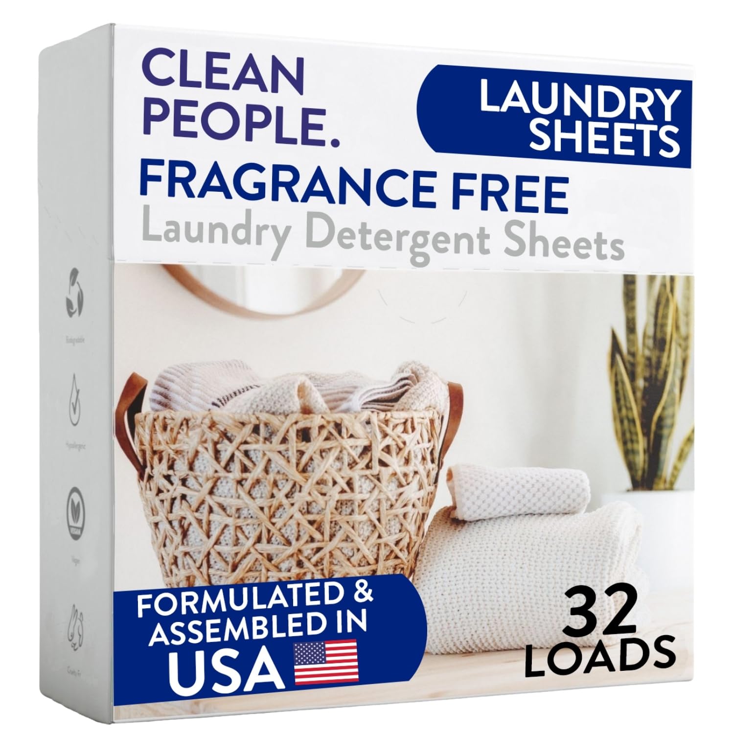 Clean People Laundry Detergent Sheets- Recyclable Packaging, Hypoallergenic, Stain Fighting, Works with All Machines including HE