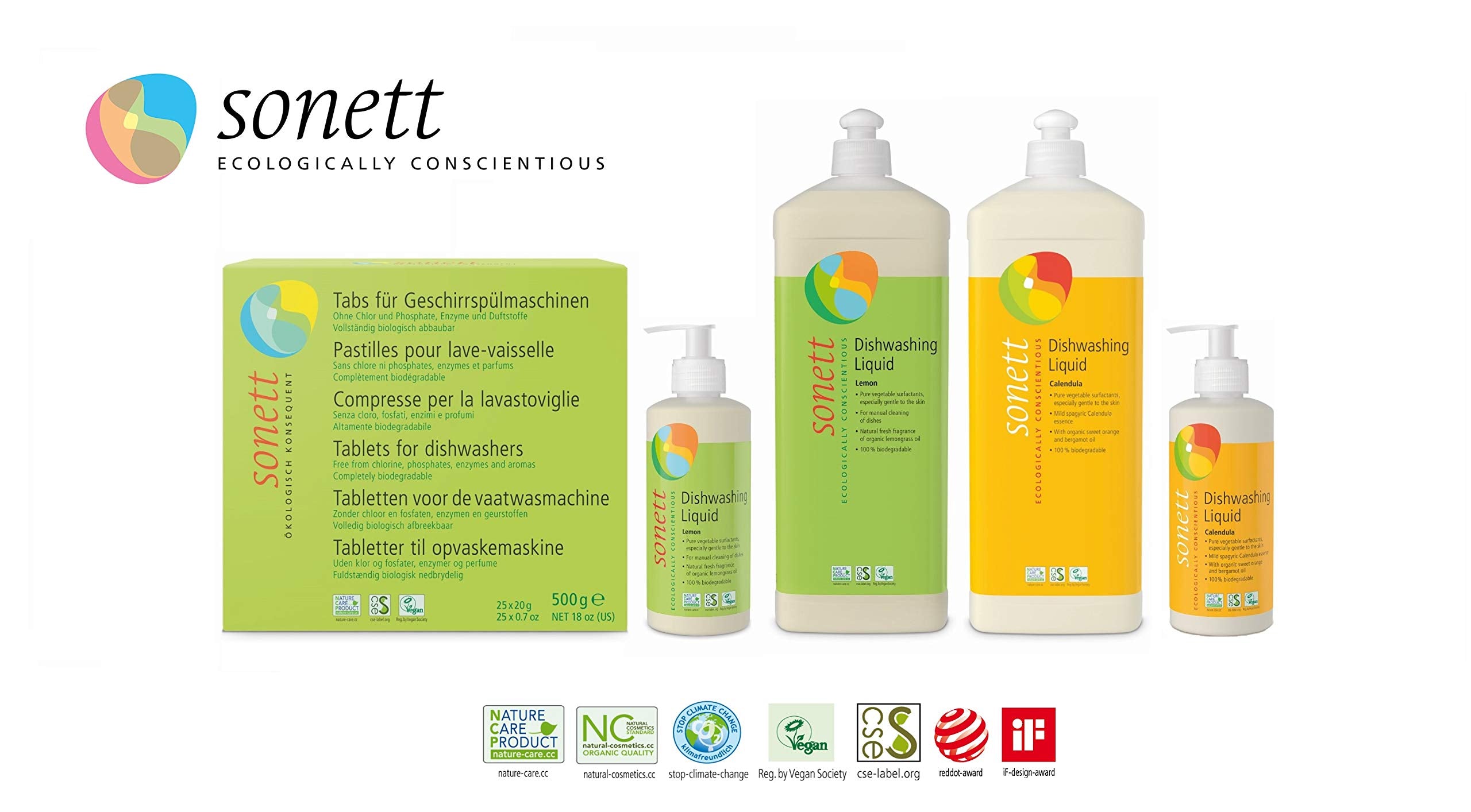 Sonett Organic Dishwashing Liquid Organic 100% Biodegradable Lemon, 10 Fl.Oz & 34 Fl.Oz (1 Count)