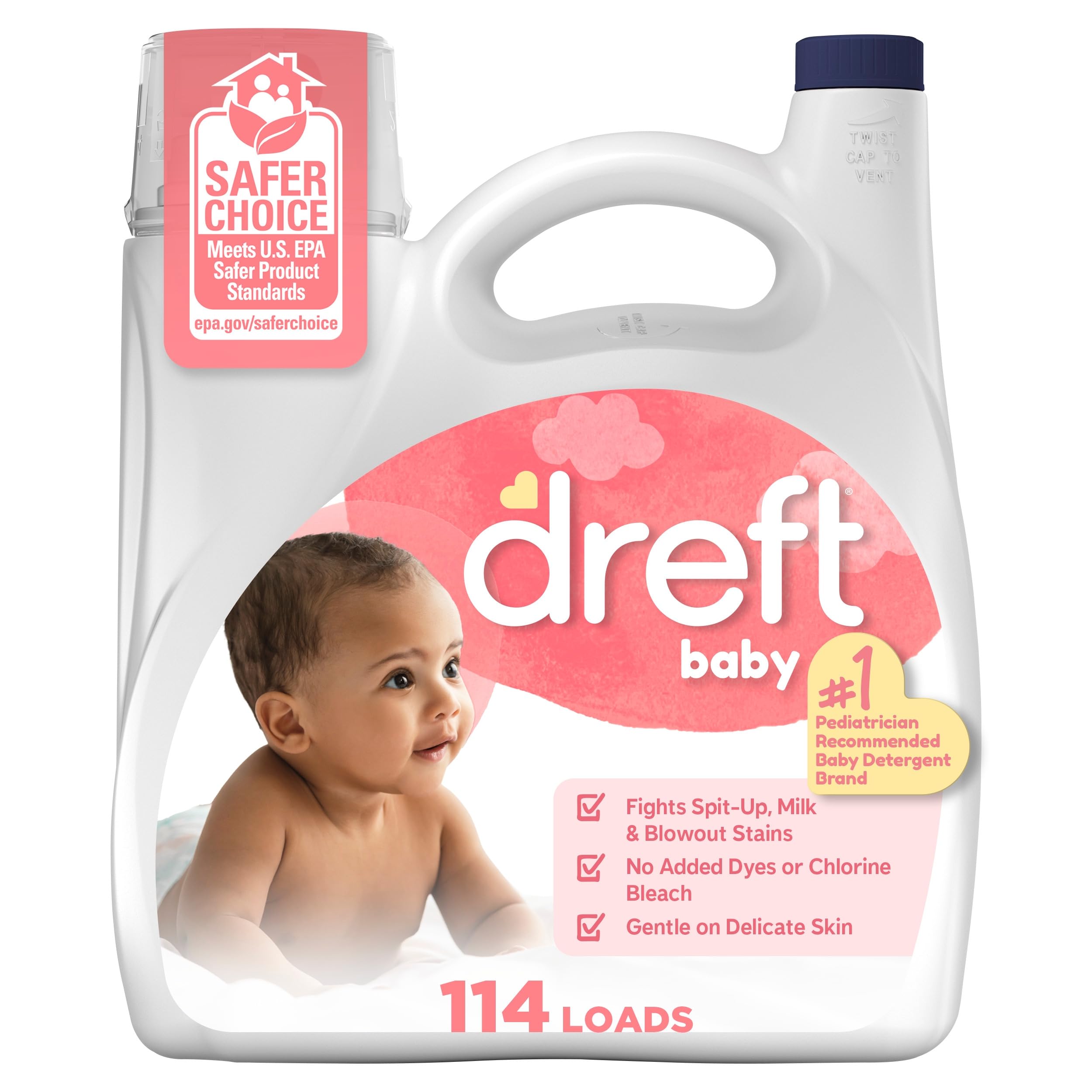 Dreft Newborn Baby Liquid Laundry Detergent, Gentle on Sensitive Skin, HE Compatible, 2 pack, 32 loads each