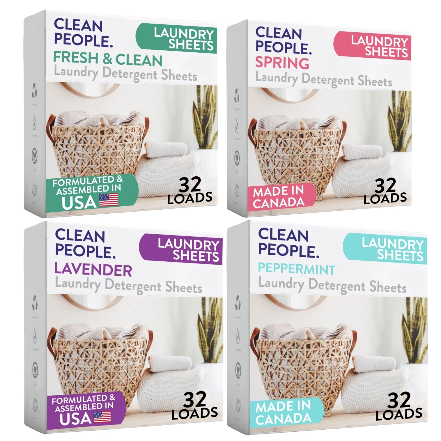 Clean People Laundry Detergent Sheets- Recyclable Packaging, Hypoallergenic, Stain Fighting, Works with All Machines including HE