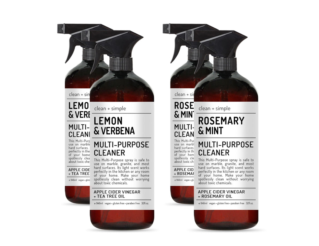 Clean + Simple Multi Purpose Cleaners | With Apple Cider Vineager, Rosemary, And Tea Tree Oil | Set of 4 32oz bottles | Home and Body Company
