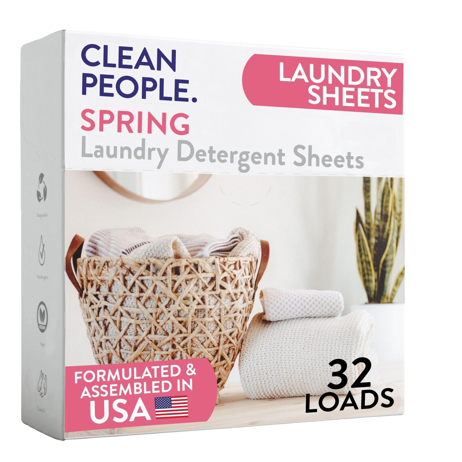 Clean People Laundry Detergent Sheets- Recyclable Packaging, Hypoallergenic, Stain Fighting, Works with All Machines including HE