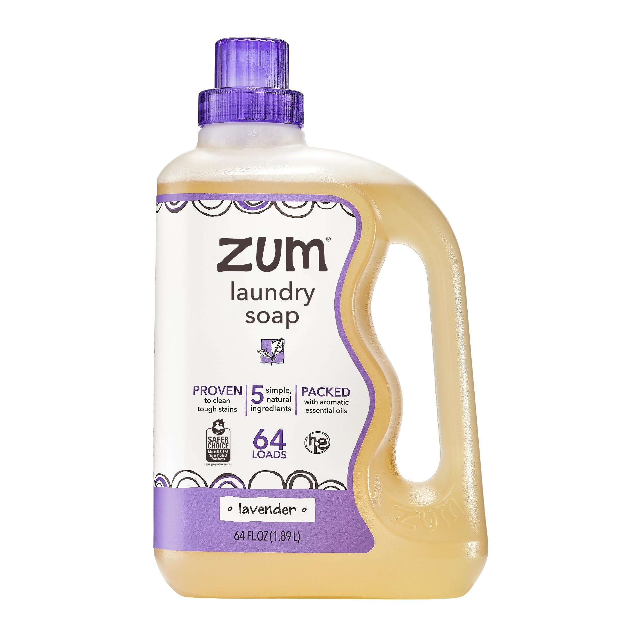 Indigo Wild Zum Clean Laundry Soap - Plant-Based Liquid Laundry Soap - Contains Baking Soda, Essential Oils & Saponified Coconut Oil - Lavender Scent - 64 fl oz (2 Pack)
