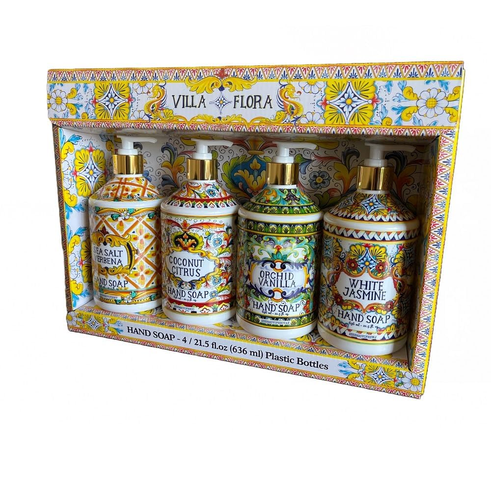 Sicilian Deruta Hand Soap Collection - Plastic Bottles Italian Citrus Lemon Verbena Gardenia Lily Coconut Lime