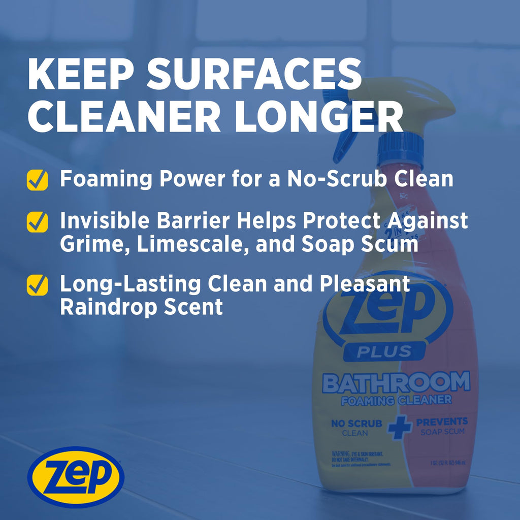 Zep Plus Bathroom Foaming Cleaner (Case of 12) - R54012 - Keep Your Bathroom Clean + Protect From Future Soap Scum Buildup