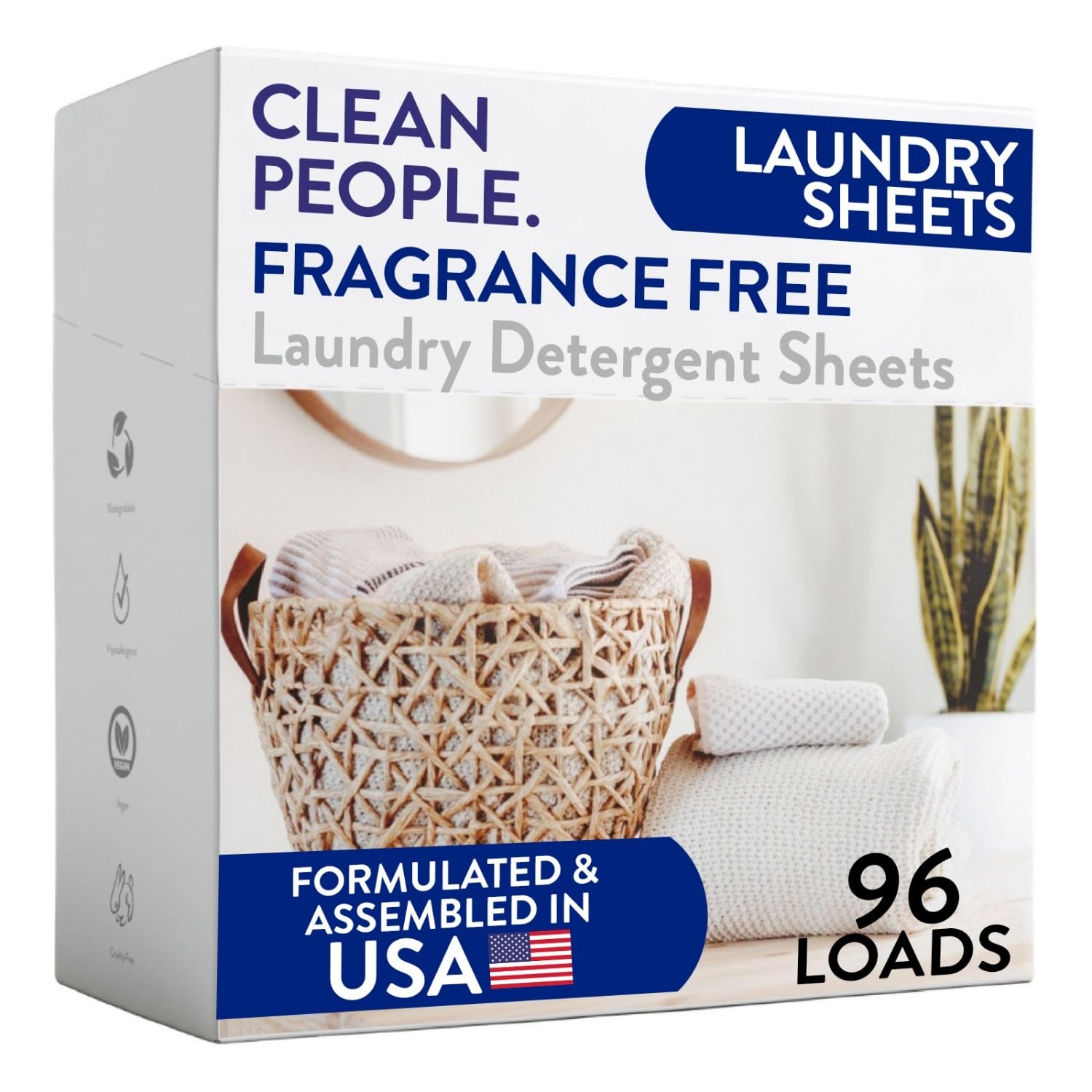 Clean People Laundry Detergent Sheets- Recyclable Packaging, Hypoallergenic, Stain Fighting, Works with All Machines including HE