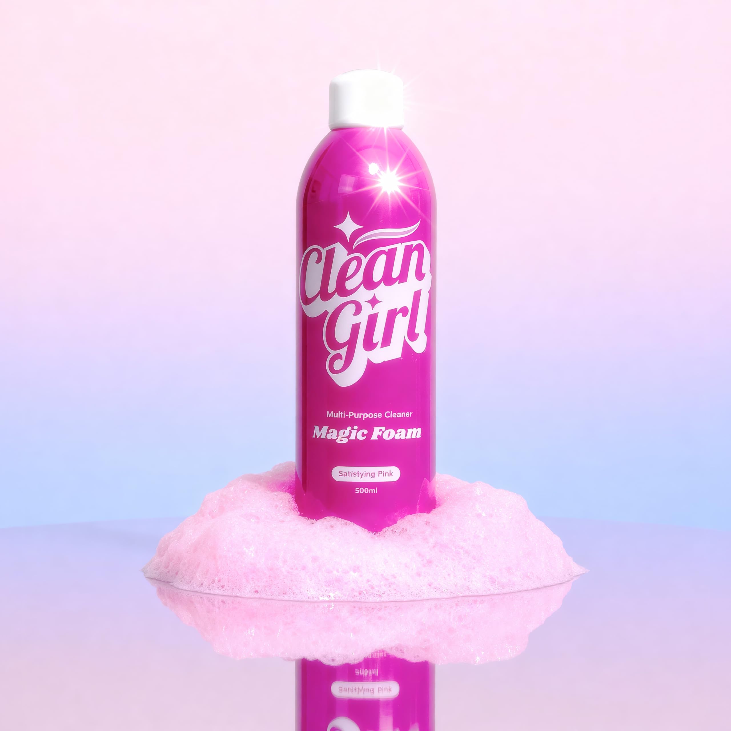 Clean Girl Magic Foam Multi Purpose Cleaner Spray, Pink Foam Bathroom Cleaner, Kitchen Degreaser, Shower Cleaner, Tile, Sink, Glass, Countertop & Floor Cleaning Spray, Grease + Grime Remover 500ml