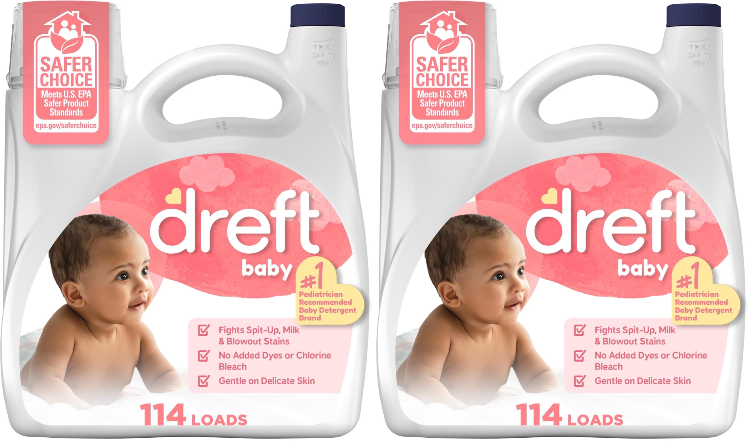Dreft Newborn Baby Liquid Laundry Detergent, Gentle on Sensitive Skin, HE Compatible, 2 pack, 32 loads each