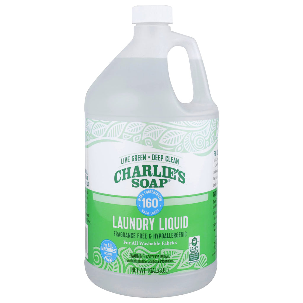 Charlie’s Soap Laundry Liquid with Pump (160 Loads, 1 Pack) Natural Deep Cleaning Hypoallergenic Laundry Detergent – Eco-Friendly, Safe and Effective