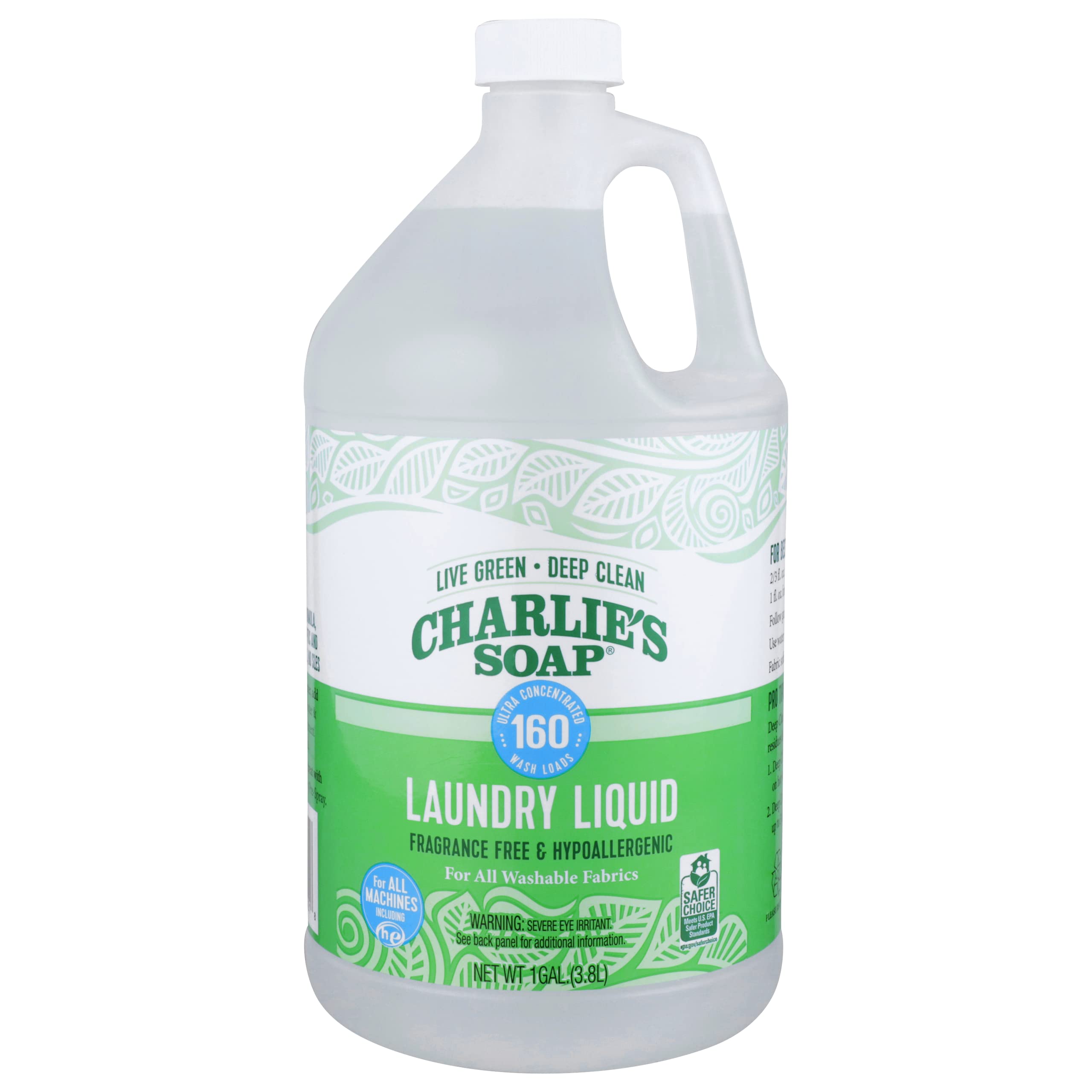 Charlie’s Soap Laundry Liquid with Pump (160 Loads, 1 Pack) Natural Deep Cleaning Hypoallergenic Laundry Detergent – Eco-Friendly, Safe and Effective