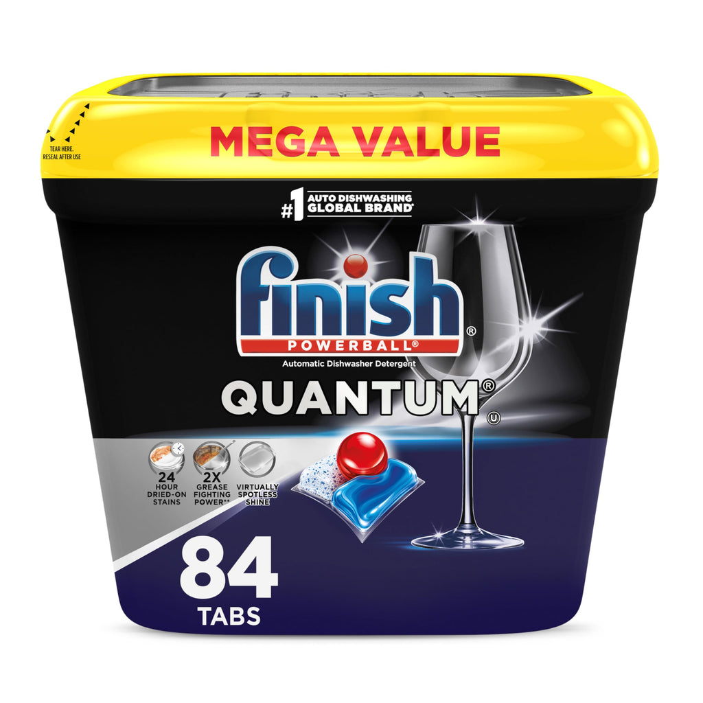 Finish Quantum Dishwasher Pods, No Pre-Rinse Dishwasher Detergent Soap Removes 24HR Dried-On Stain and Grease, Leaving a Virtually Spotless Shine,168 Count, Pack of 2