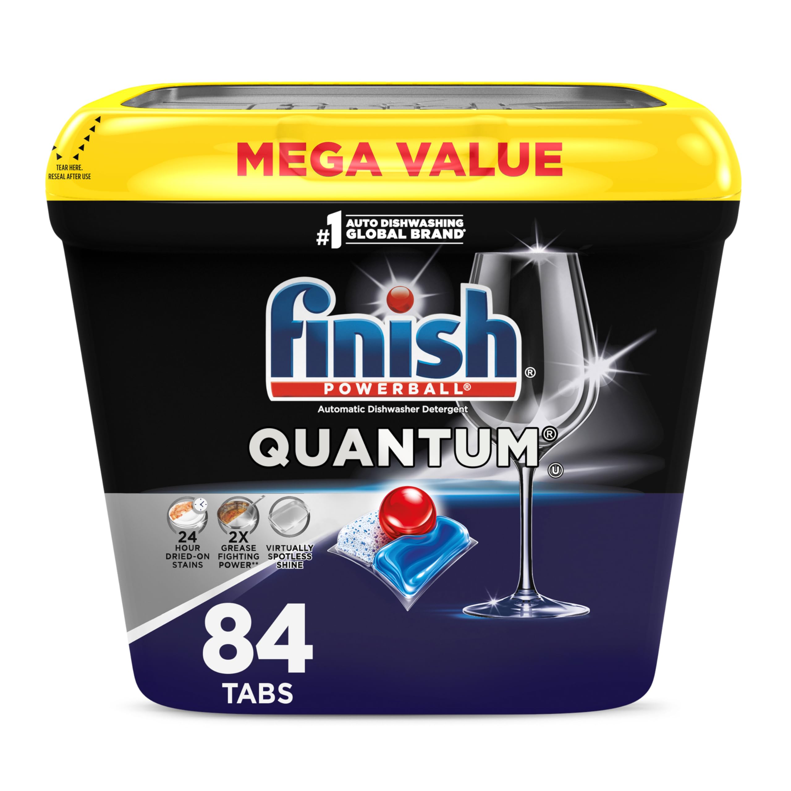 Finish Quantum Dishwasher Pods, No Pre-Rinse Dishwasher Detergent Soap Removes 24HR Dried-On Stain and Grease, Leaving a Virtually Spotless Shine,168 Count, Pack of 2