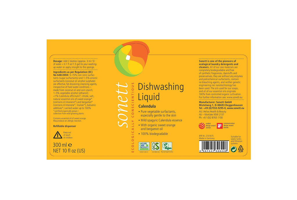 Sonett Organic Dishwashing Liquid Organic 100% Biodegradable Lemon, 10 Fl.Oz & 34 Fl.Oz (1 Count)