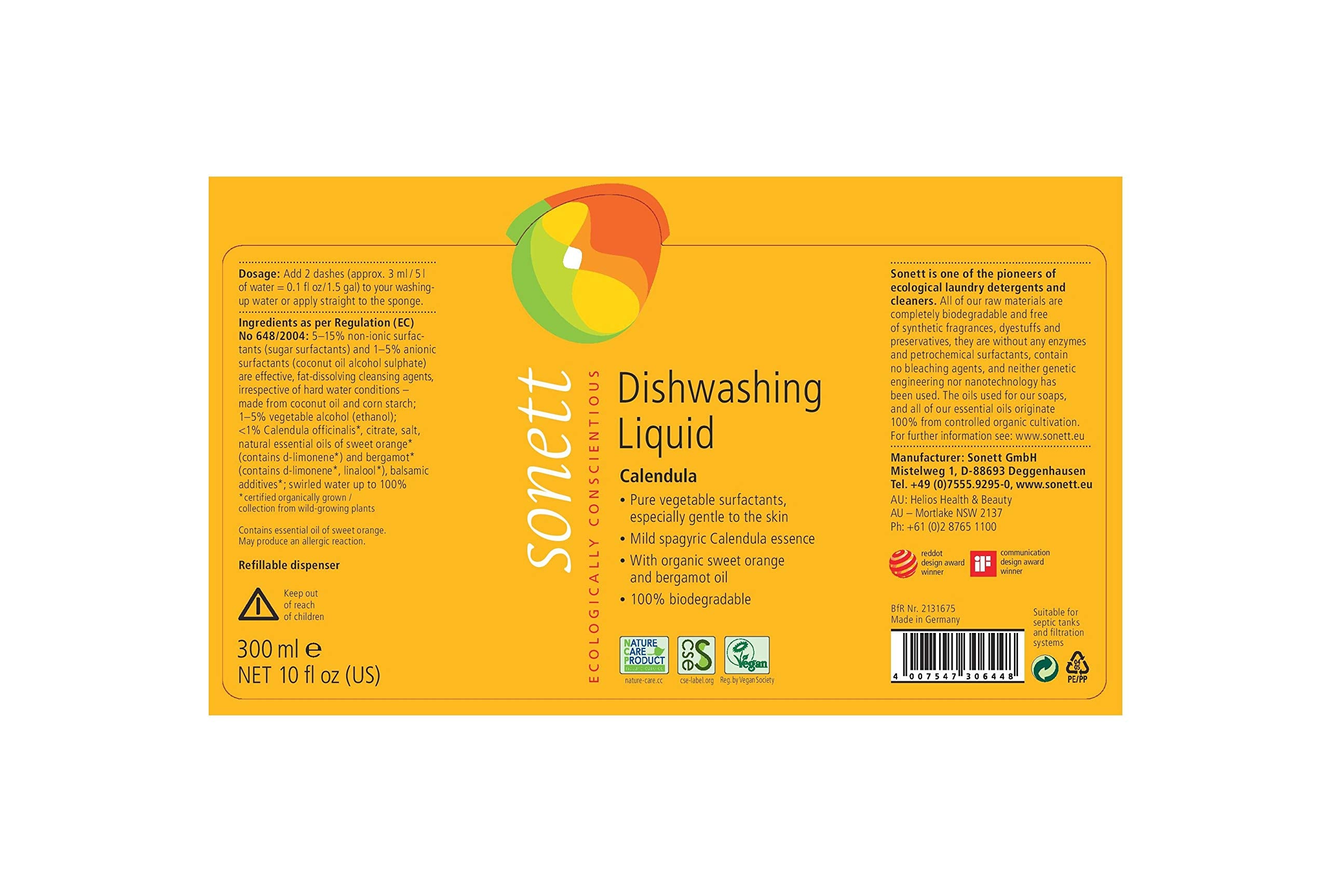 Sonett Organic Dishwashing Liquid Organic 100% Biodegradable Lemon, 10 Fl.Oz & 34 Fl.Oz (1 Count)