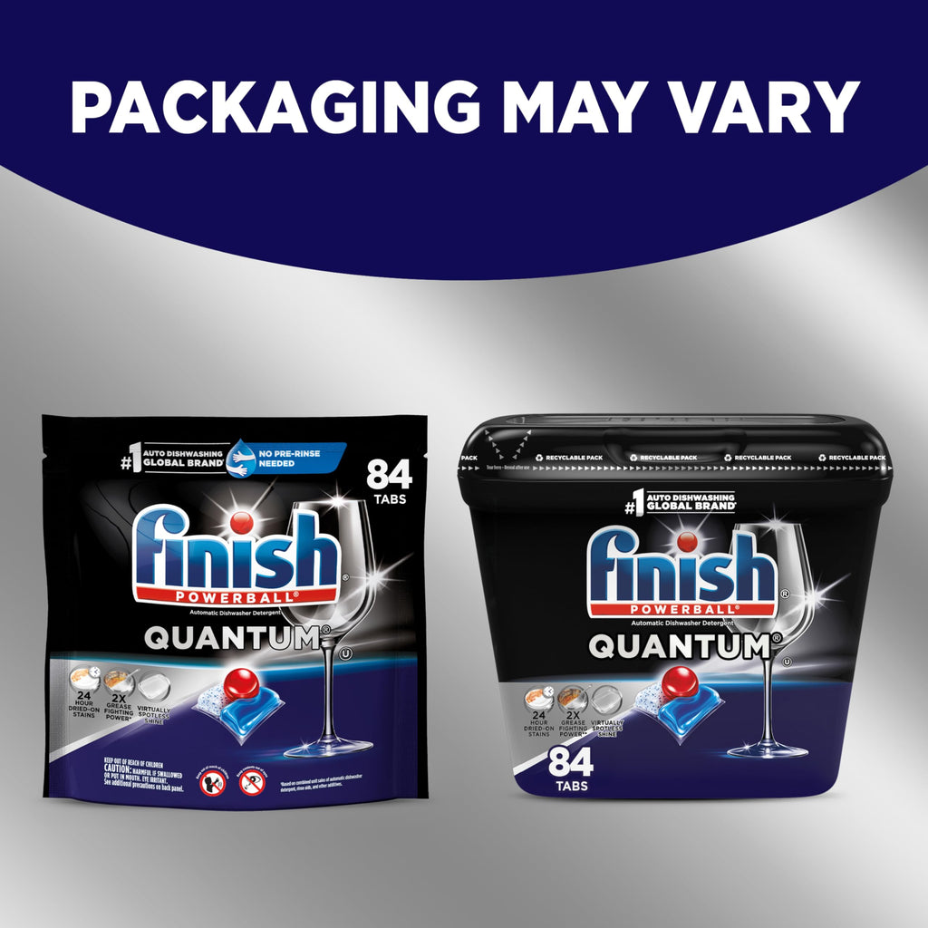 Finish Quantum Dishwasher Pods, No Pre-Rinse Dishwasher Detergent Soap Removes 24HR Dried-On Stain and Grease, Leaving a Virtually Spotless Shine,168 Count, Pack of 2