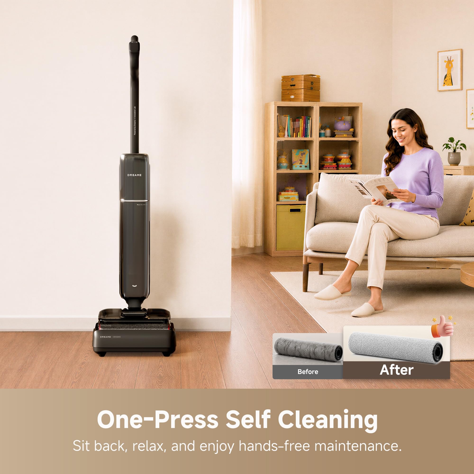 DREAME Aero Series Wet Dry Vacuum Mop, 3.88in Ultra-Slim, 0 Hair Tangle for Pet Owners, Auto Self-Cleaning Hard Floor Cleaning Machine, Powerful Suction Vacuum and Mop