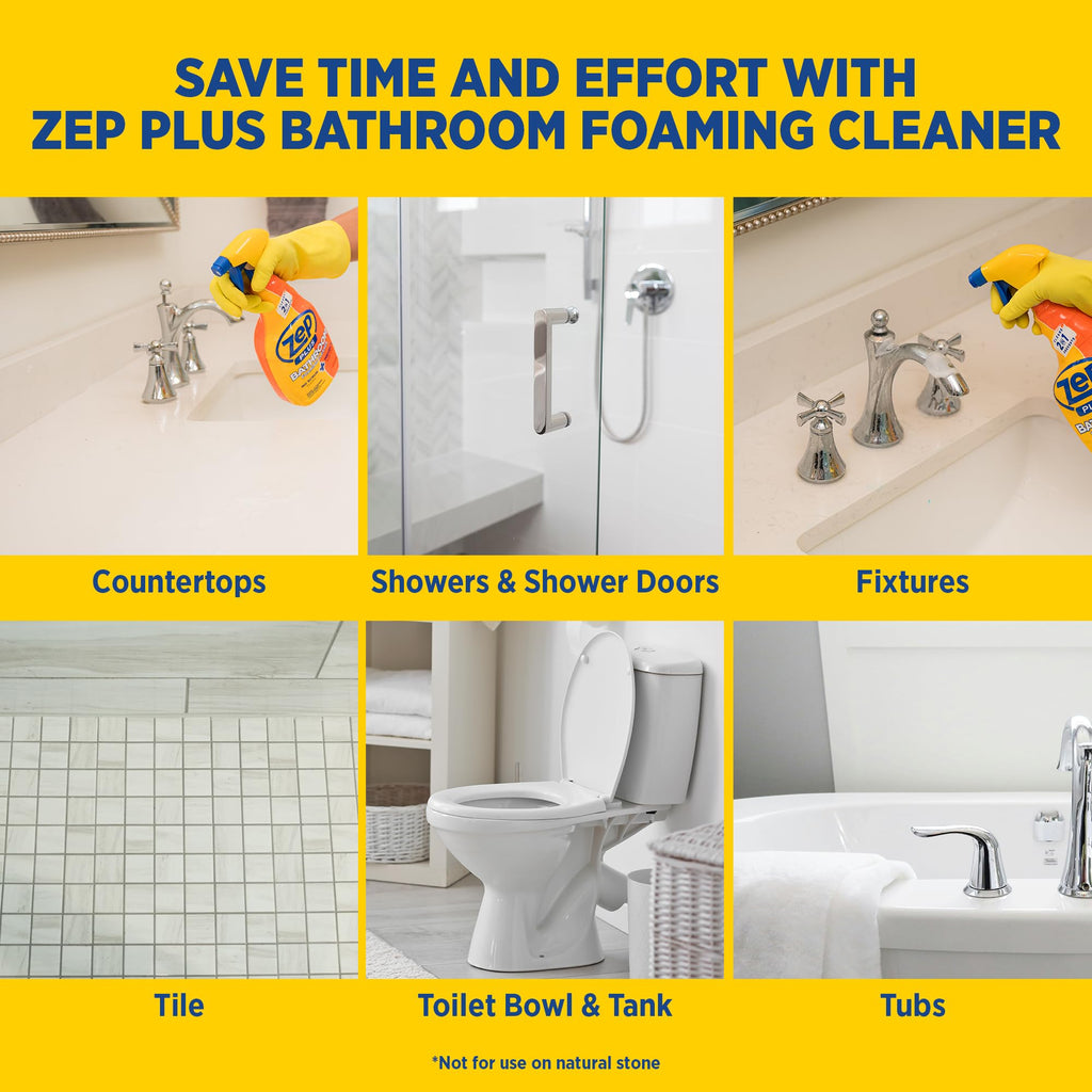 Zep Plus Bathroom Foaming Cleaner (Case of 12) - R54012 - Keep Your Bathroom Clean + Protect From Future Soap Scum Buildup