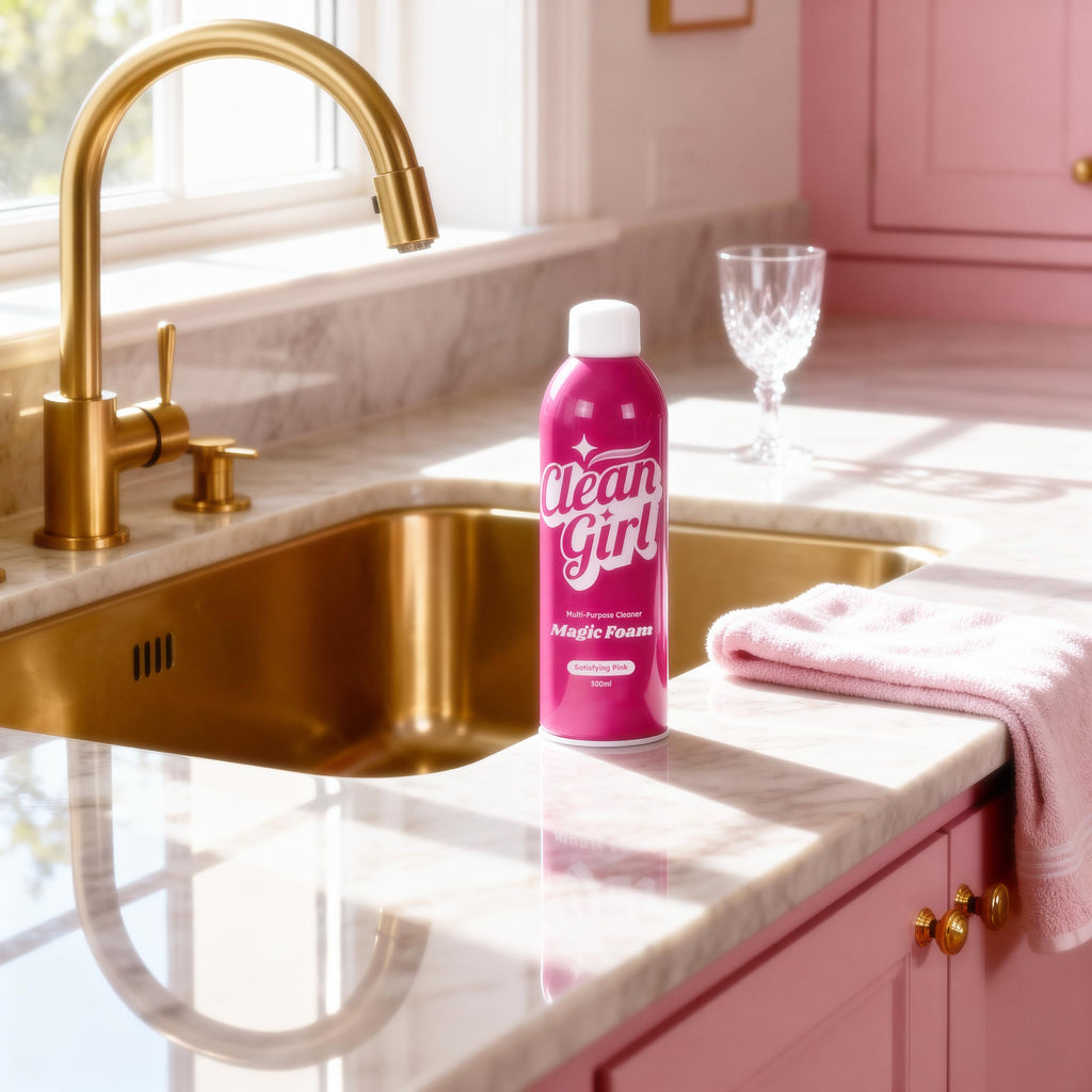 Clean Girl Magic Foam Multi Purpose Cleaner Spray, Pink Foam Bathroom Cleaner, Kitchen Degreaser, Shower Cleaner, Tile, Sink, Glass, Countertop & Floor Cleaning Spray, Grease + Grime Remover 500ml