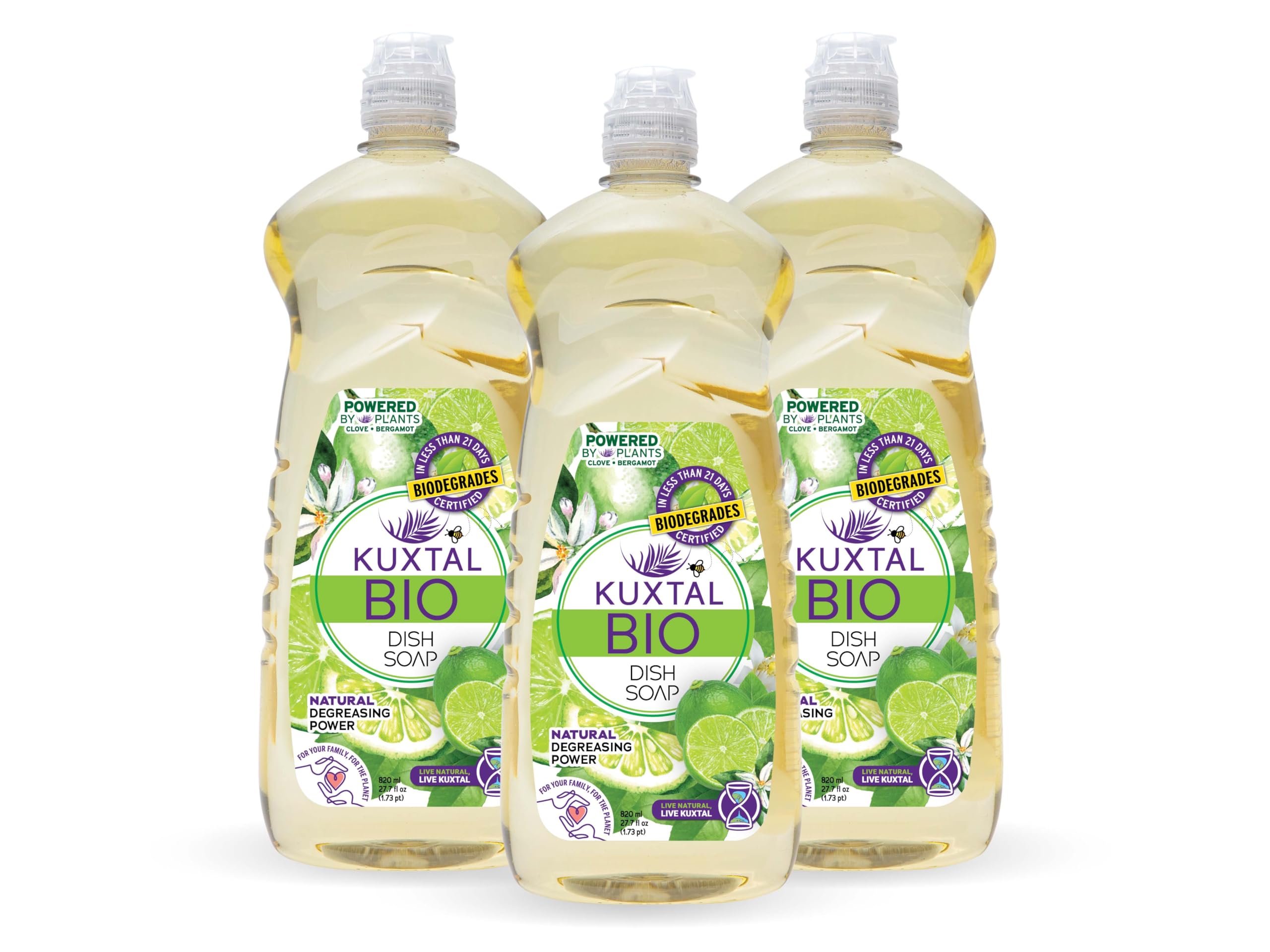 KUXTAL Dish Soap 3 Pack – Gentle on Hands, Powerful Grease Cutting, Biodegradable Plant-Based Formula for Hand Washing, Natural Citrus Scent, 27.7 fl oz Each