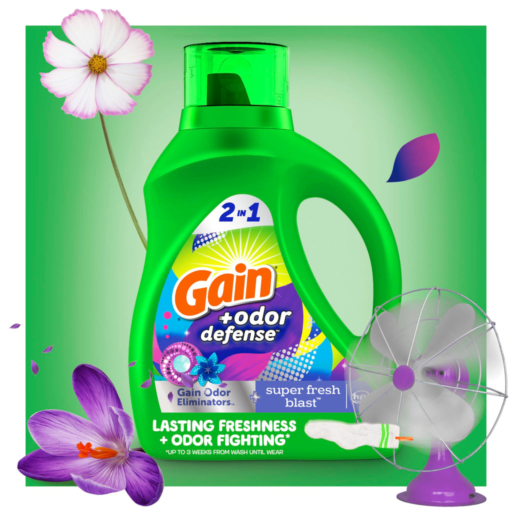 Gain + Odor Defense Liquid Laundry Detergent, Super Fresh Blast Scent, 113 Oz, 78 Loads, HE Compatible