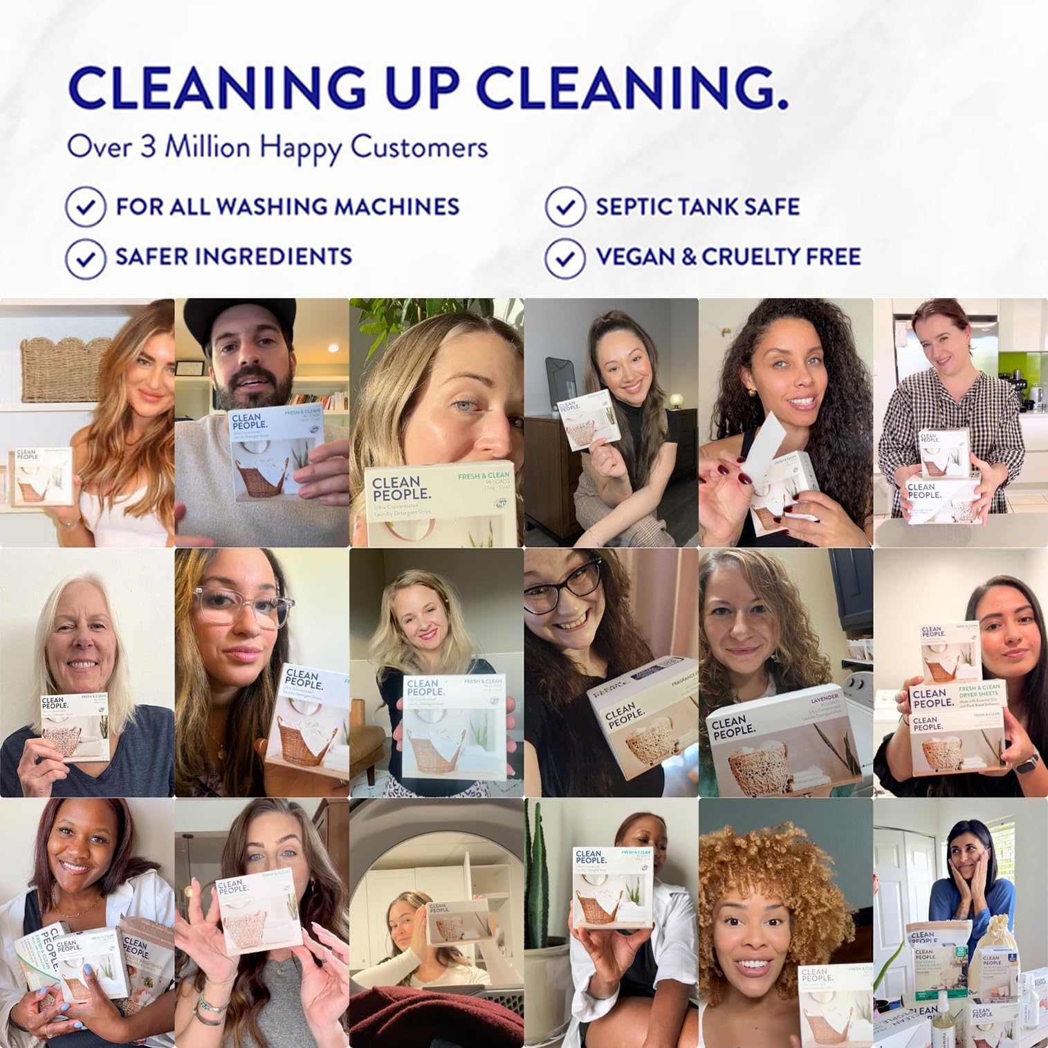 Clean People Laundry Detergent Sheets- Recyclable Packaging, Hypoallergenic, Stain Fighting, Works with All Machines including HE