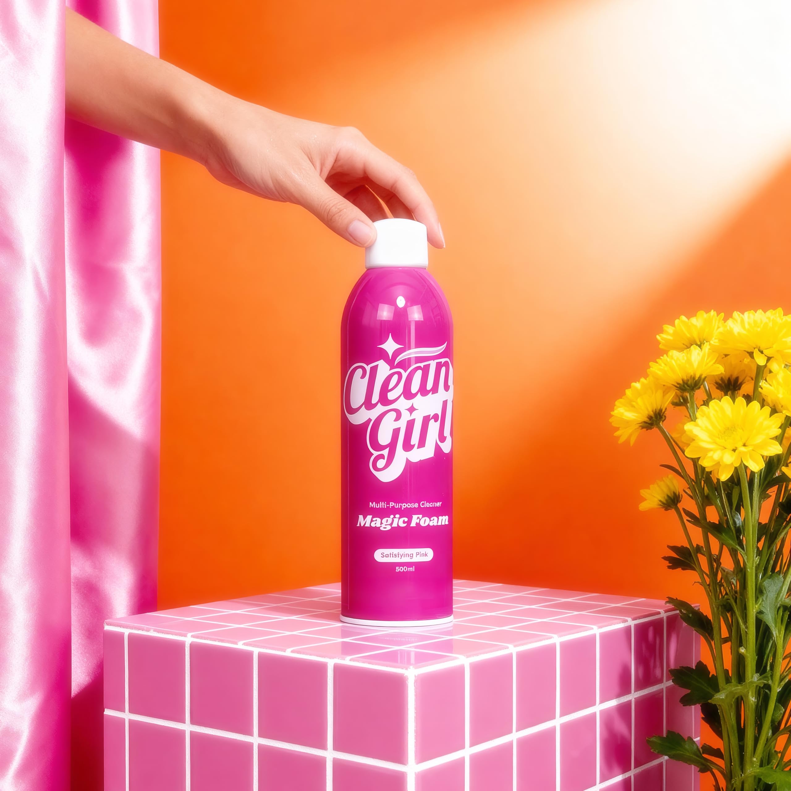 Clean Girl Magic Foam Multi Purpose Cleaner Spray, Pink Foam Bathroom Cleaner, Kitchen Degreaser, Shower Cleaner, Tile, Sink, Glass, Countertop & Floor Cleaning Spray, Grease + Grime Remover 500ml