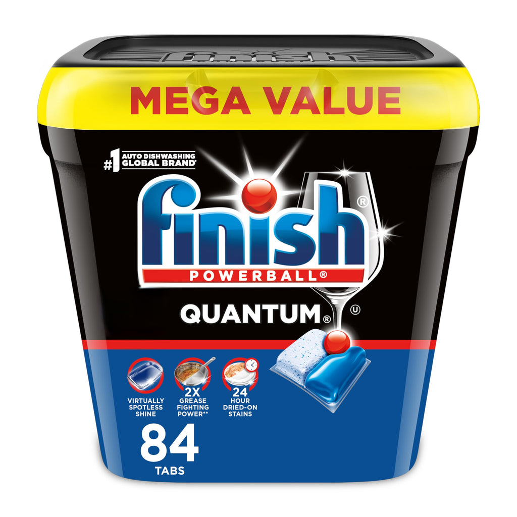 Finish Quantum Dishwasher Pods, No Pre-Rinse Dishwasher Detergent Soap Removes 24HR Dried-On Stain and Grease, Leaving a Virtually Spotless Shine,168 Count, Pack of 2