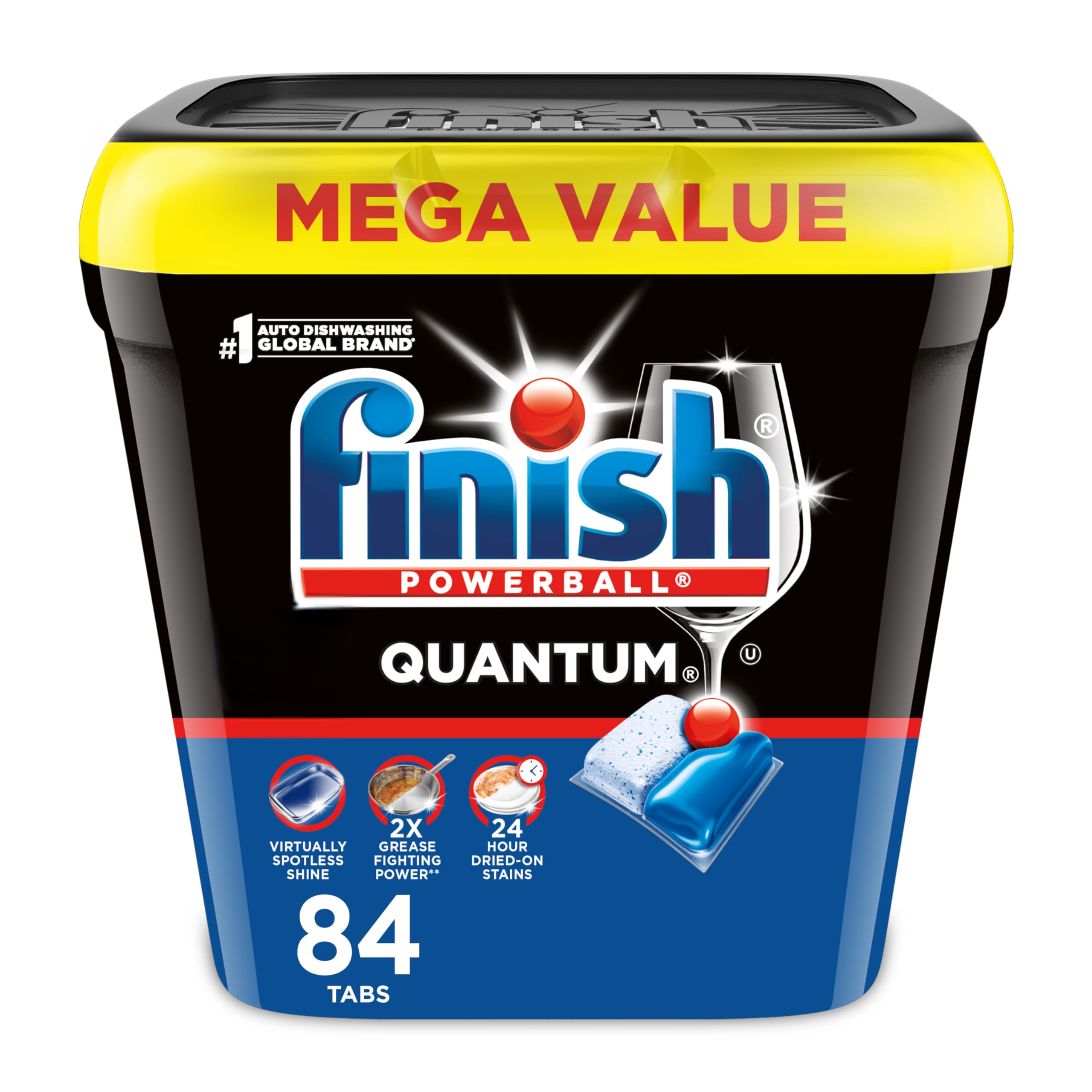 Finish Quantum Dishwasher Pods, No Pre-Rinse Dishwasher Detergent Soap Removes 24HR Dried-On Stain and Grease, Leaving a Virtually Spotless Shine,168 Count, Pack of 2