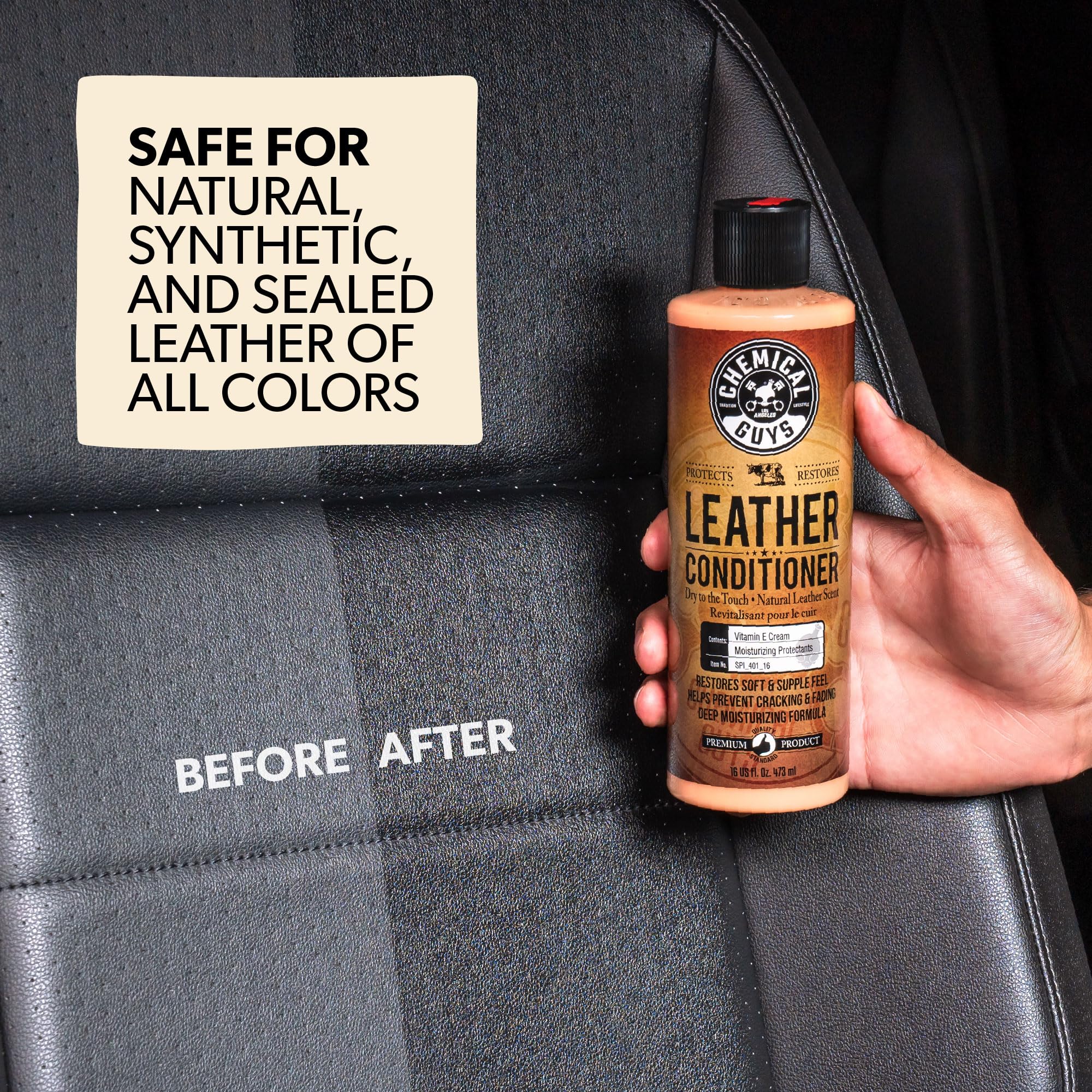 Chemical Guys Leather Cleaner and Conditioner Detailing Kit - Leather Care Kit For Natural, Synthetic, Faux, Pleather, and More for Car Interiors, Apparel, Furniture, Boots & Accessories - 9 Items